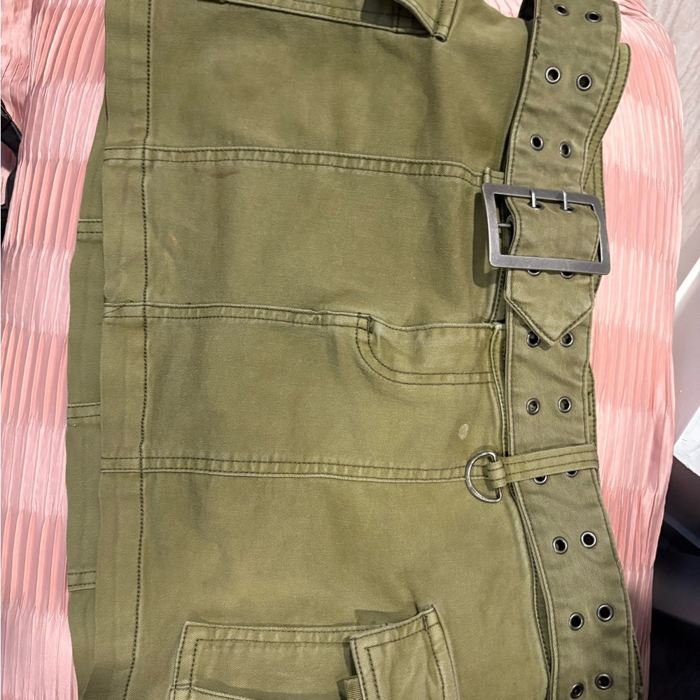 URBAN OUTFITTERS Olive Green Belted Skirt
